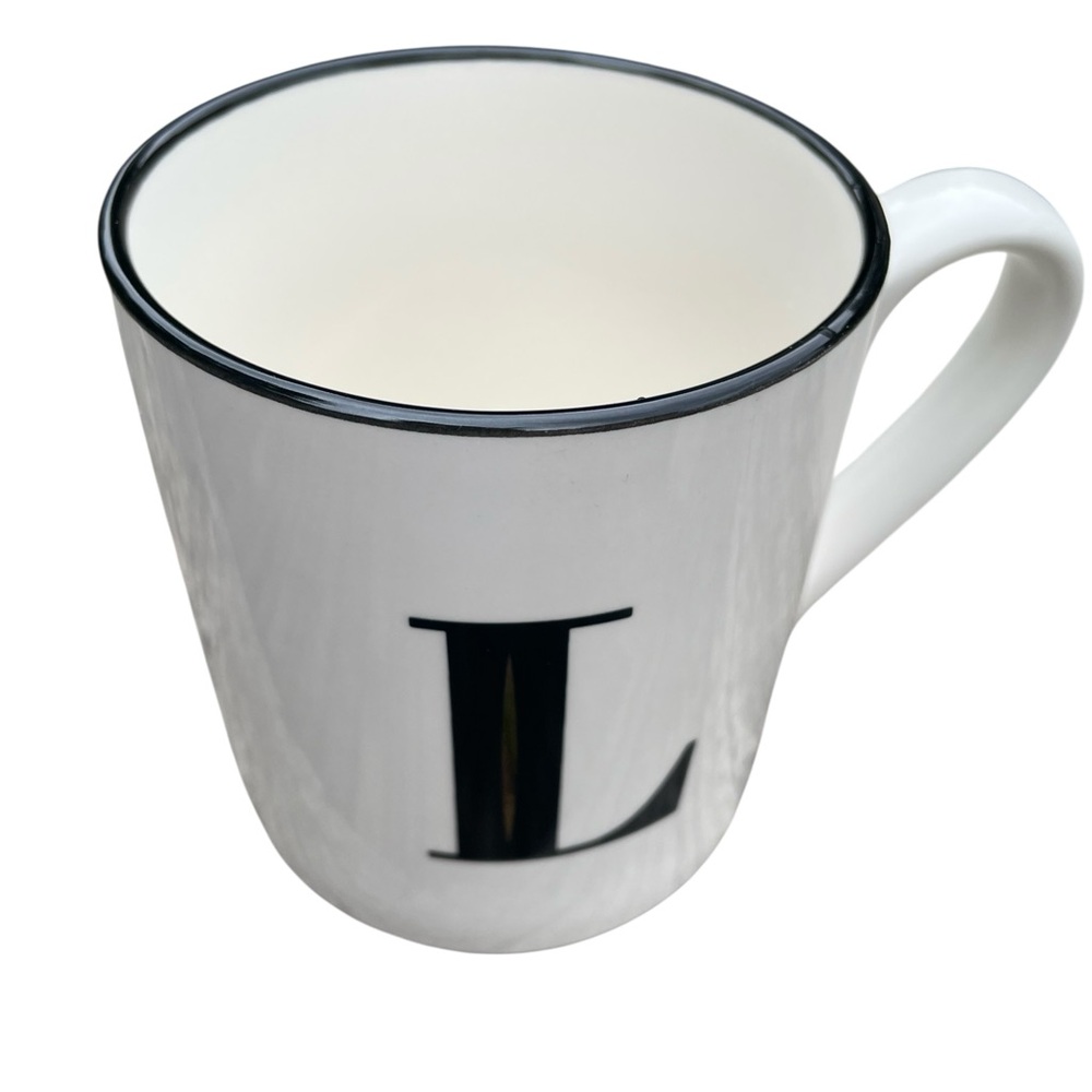 Threshold Stonewear Mug White with Black Trim Initial L in Black with Gold - Picture 4 of 6